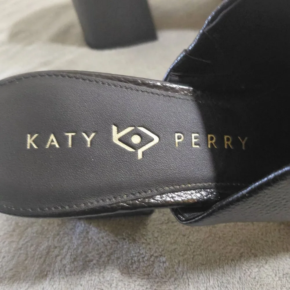 Katy Perry The Surrprise Platform Slide Sandals Womens 7.5M Black Faux Leather